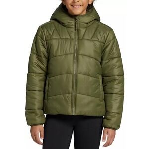 DSG Insulated Puffer Jacket Hooded Zip Front Olive Green Kids Large (14)